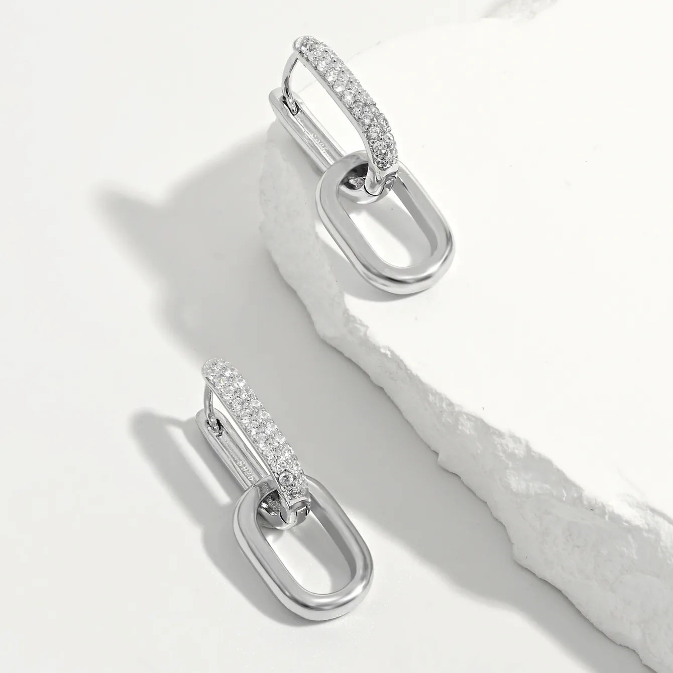 ORA Jewelry CY™ | Rect Radiance White Gold-Plated S925 Ear Clips