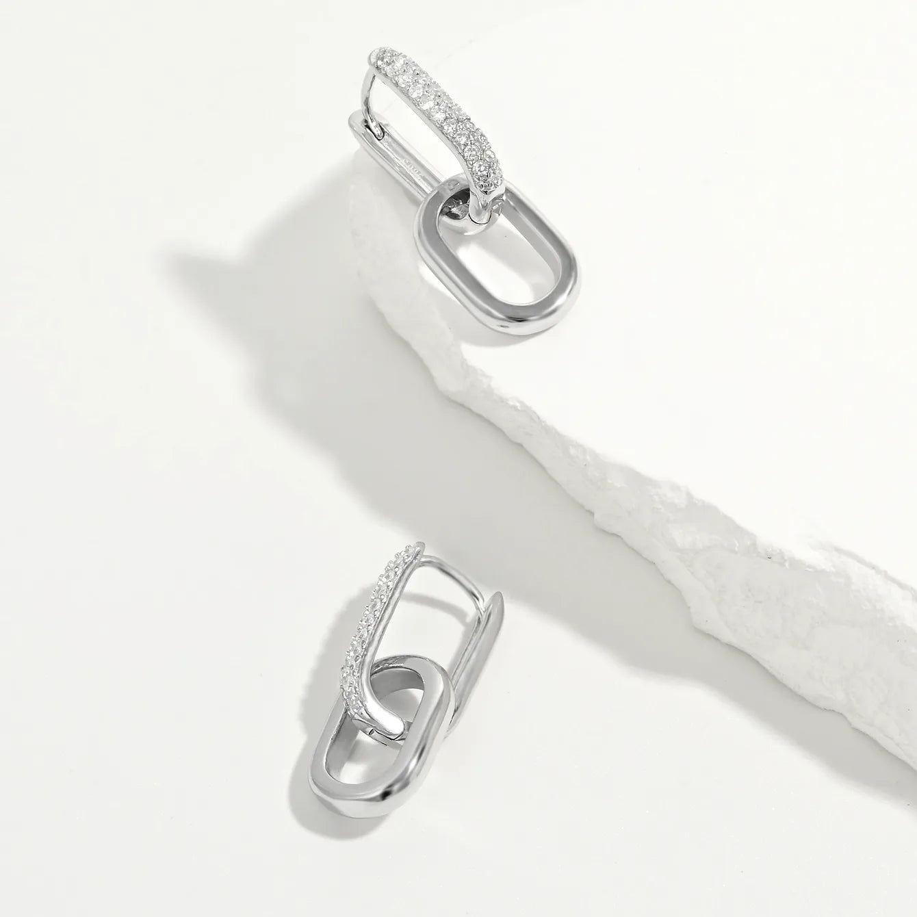 ORA Jewelry CY™ | Rect Radiance White Gold-Plated S925 Ear Clips