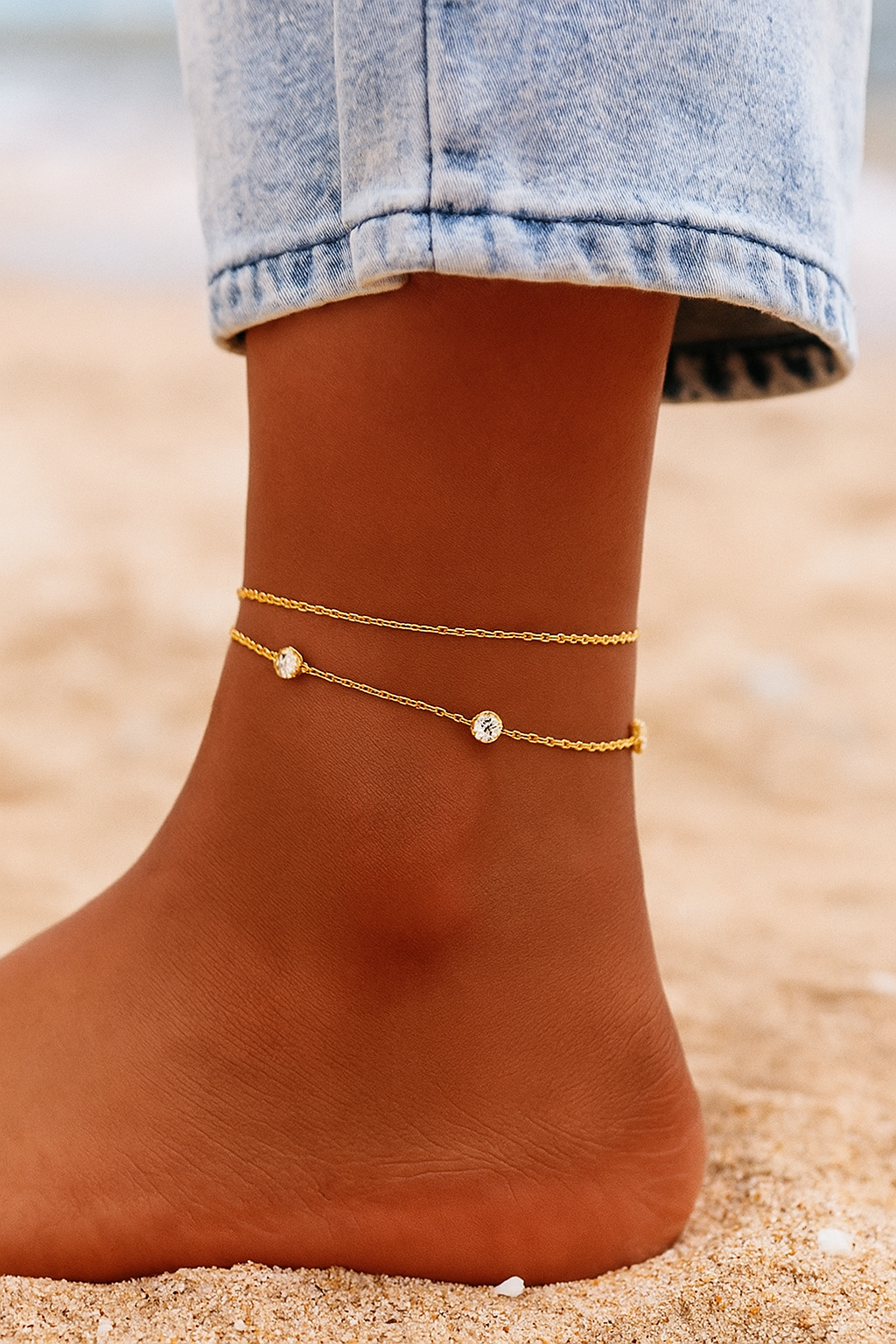ORA Jewelry CY™ | Zurich Sand 18K Gold-Plated Charm Anklet