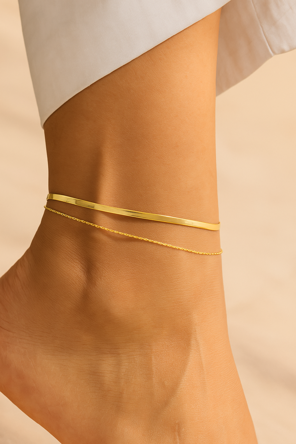 ORA Jewelry CY™ | Linea Queen 18K Gold-Plated Dual Chain Anklet