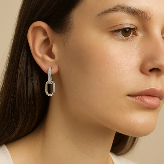 ORA Jewelry CY™ | Rect Radiance White Gold-Plated S925 Ear Clips