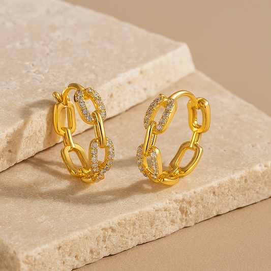 ORA Jewelry CY™ | Gilded Links 14K Gold-Plated Geometric Hoop Earrings