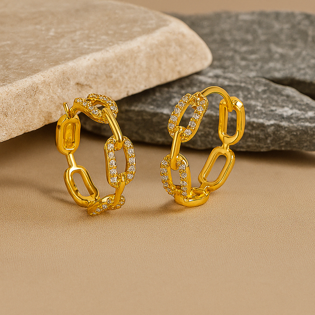 ORA Jewelry CY™ | Gilded Links 14K Gold-Plated Geometric Hoop Earrings