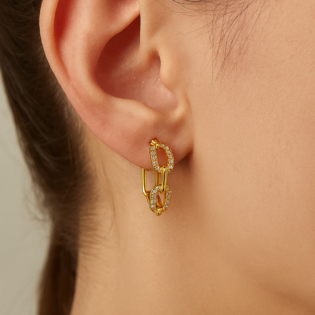 ORA Jewelry CY™ | Gilded Links 14K Gold-Plated Geometric Hoop Earrings