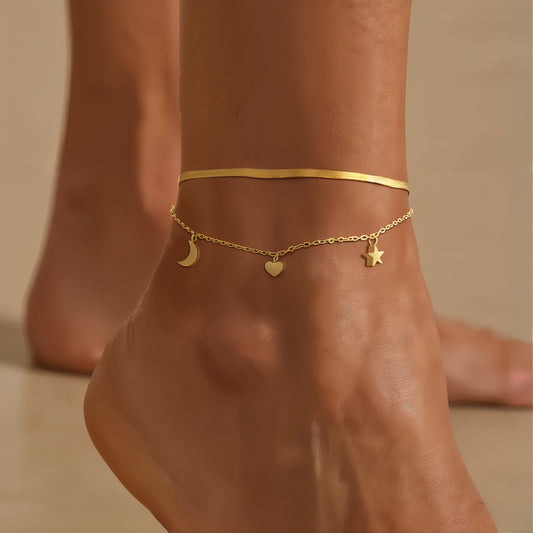 ORA Jewelry CY™ | Golden Rhythm 18K Gold-Plated Charm Anklet
